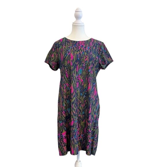 Jude Connally Abstract Feather Short Sleeve Shift Mini Dress Size Large - Picture 1 of 7